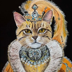 Peinture de chat, portrait de chat, fait main, chat, mur, art, animal, peinture, œuvre d'art, peinture originale - The Carnival Cat