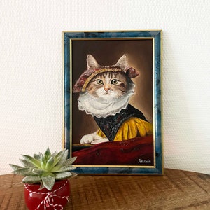 Peinture de chat, portrait de chat, fait main, chat, mur, art, animal, peinture, œuvre d'art, peinture originale - Chat en costume classique