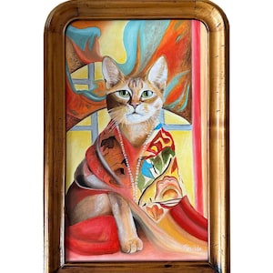 Peinture de chat, portrait de chat, fait main, chat, mur, art, animal, peinture, œuvre d'art, peinture à l'huile originale - Chat dans une tenue classique