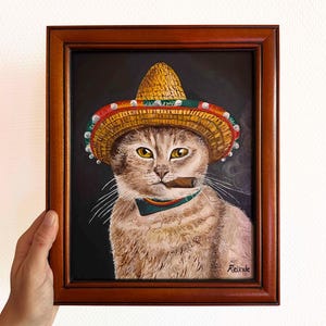 Peinture de chat, portrait de chat, fait main, chat, mur, art, animal, peinture, œuvre d'art, peinture à l'huile originale - Le chat mexicain