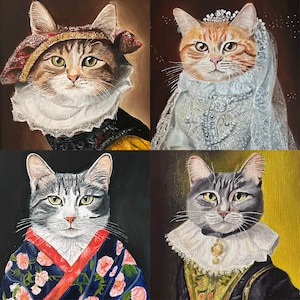 Chat personnalisé en portrait de costume, peinture à l’huile sur contreplaqué, portrait personnalisé d’animal de compagnie, peinture de chat, peinture, art d’animal de compagnie, peinture d’animal
