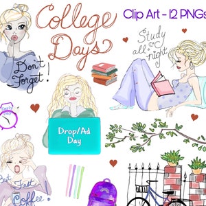 College Girls Clip Art, Back to School clipart, school PNG's, Mode clip art, Digitale planner stickers,