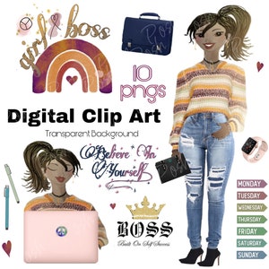 Girl Boss Digital Stickers- Sublimations, 10 pngs mit transparentem Hintergrund. Digital, in Goodnotes oder als Ausdrucke verwenden