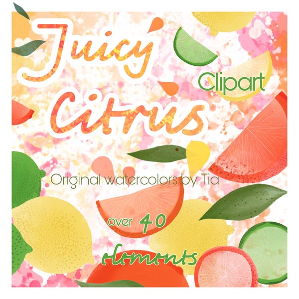 Watercolor Citrus Art, ClipArt, PNG, sublimation, oranges, lemons, limes, grapefruits, tropical fruit, Commercial Use, juicy, Summer sticker