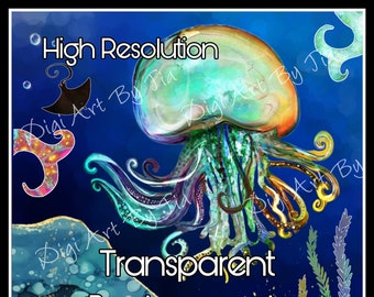 Oceaan aquarel clipart, zeedieren png, commercieel gebruik (digitale download)