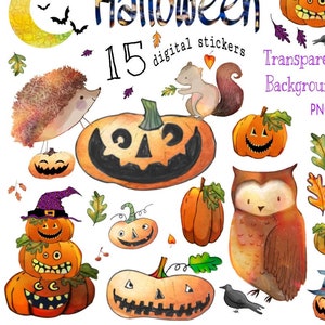 Halloween clip art, PNGs, Autumn clip art, Pumpkin clipart, Fall clipart, Goodnotes, digital stickers, Autumn art, Halloween, Autumn, clip