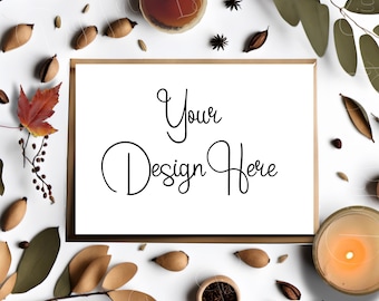 Modern Boho Flat Lay Mock Up, 5x7 Greeting Card, Nature Theme Invitations, Stationery Cards, Invites, Birthday, Wedding Mock-ups JPG and PDF