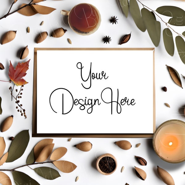 Modern Boho Flat Lay Mock Up, 5x7 Greeting Card, Nature Theme Invitations, Stationery Cards, Invites, Birthday, Wedding Mock-ups JPG and PDF