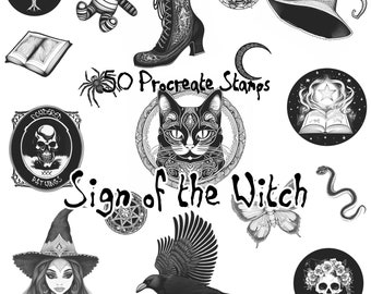 Witchy Procreate Stamps, Gothic Pagan Celestial Brushes (Digital Download)