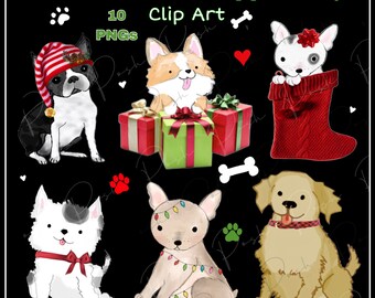 Christmas Puppy Clipart, Dog Breeds, Holiday PNG (Digital Download)