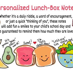 Personalized Lunchbox Notes Soothe back-to-school jitters, Lunch notes for kids,