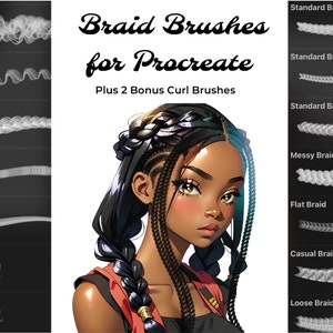 Kit de brosses Procreate Braids, brosses à cheveux numériques, collection de tresses, tresses, mèches et boucles lâches et serrées