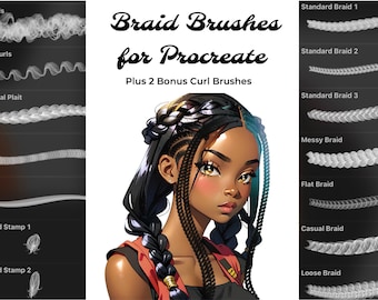 Procreate Braids Brush Kit, Digital Hair Brushes, Loose & tight braids, plaits, locs and curls collection