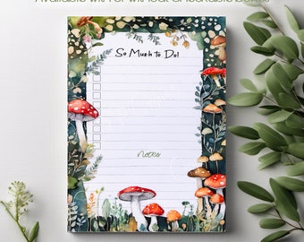 Personalized Mushroom Notepad, CustBotanical 8.5x 5.5 To-Do List, Large Hand-painted Watercolor Notes, Wrapped in Ribbon, Ready to Gift!