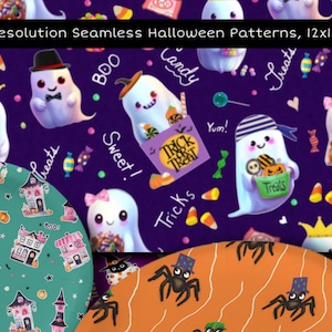 16 Cute Halloween Seamless Patterns, Instant Download Spooky Digital Paper, Seamless Halloween Backgrounds, Commercial Use Patterns, Ghost