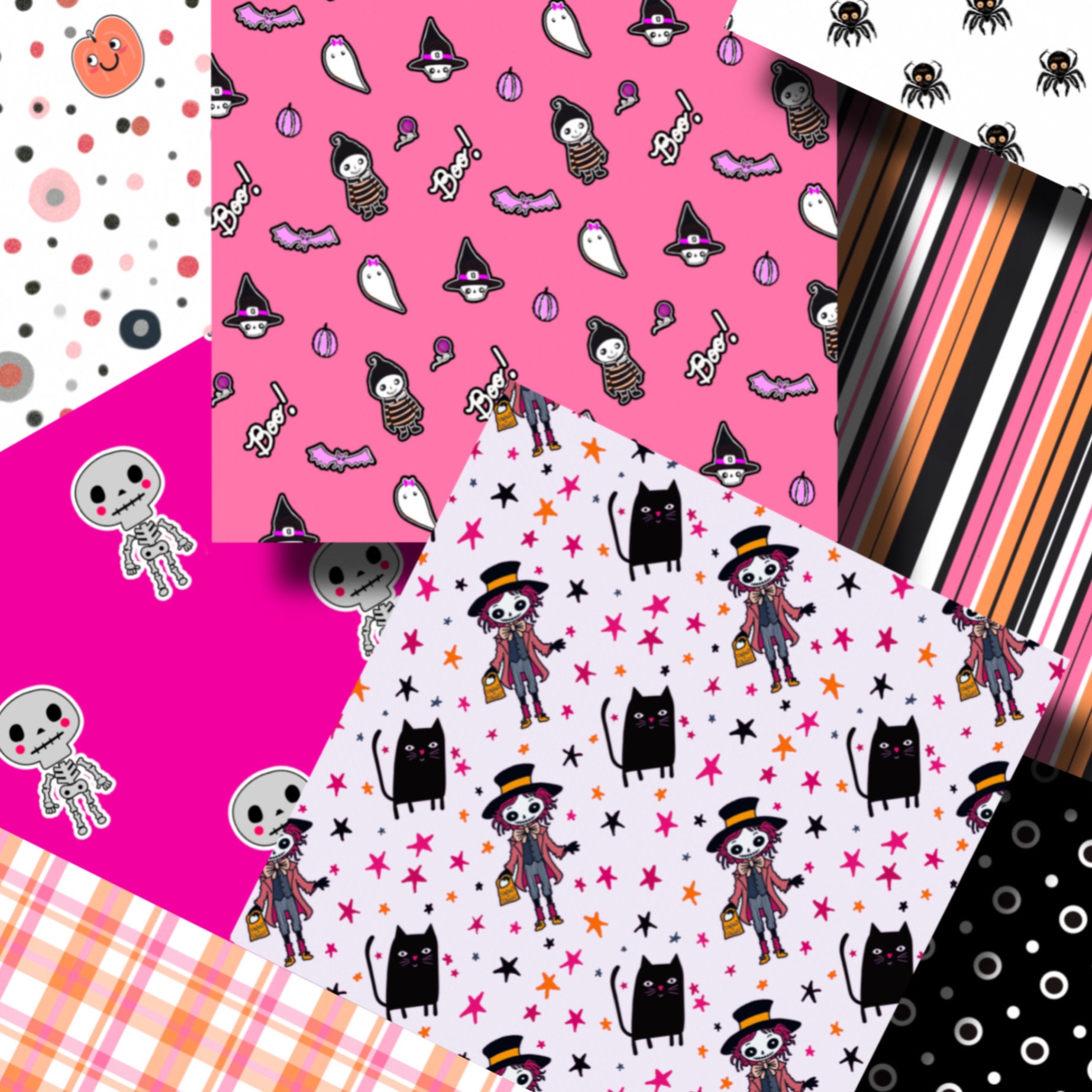 Cute Pink Halloween Seamless Digital Paper, Creepy Seamless Patterns ...