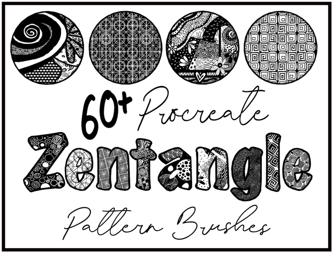 60 Zentangle Black and White Pattern Brushes, Zentangle Procreate