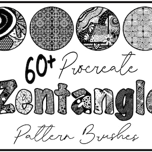 60+ Zentangle Czarno-Białe Wzory Pędzle, Zentangle Procreate Wzory, Ręcznie Rysowane B&W Doodle Pędzle, Najlepsze Wzory Boho Zentangle Sztuka
