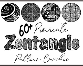 60+ Zentangle Black and White Pattern Brushes, Zentangle Procreate Patterns, Hand-drawn B&W doodle brushes, Best Boho Zentangle Patterns Art