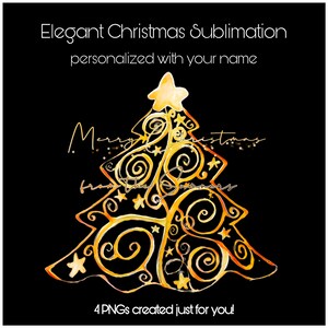 Sublimazione personalizzata dell'albero di Natale in oro elegante, 4 immagini, 2 PNG, 2 PDF