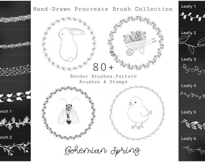 Bohemian Spring Hand-drawn Procreate Bundle Kit, Over 80 Premium Boho ...