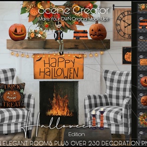 Maak je eigen mock-ups voor herfst en Halloween, creëer eindeloos mooie interieurs, maker van herfstscènes, ontwerp oneindige elegante mock-upkamers