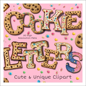 Niedliches Keks Alphabet, Yummy Buchstaben Clipart, Süßes Essen Weihnachten Verspielte Schrift Clipart für Kinder, Lustige Backen Typografie, Candy ABCs