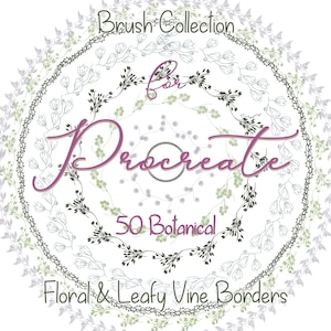 Bordas de videira botânica elegantes, conjunto de pincéis Procreate, pacote de pincéis de moldura floral e verde, borda bonita, design de convite de cartão