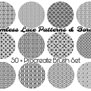 Lace Seamless Pattern brush kit, Procreate Lacey border brushes, Fabric Seamless Texture, Procreate Clothing Fashion brush bundle, Fishnet