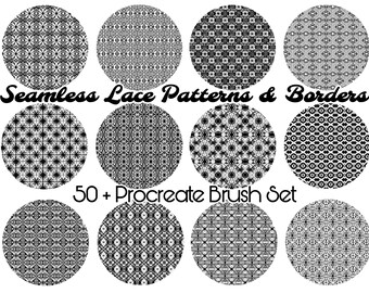 Lace Procreate-borstar, sömlöst mönster och kantkit (digital nedladdning)