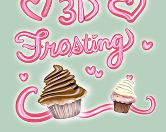 Luscious 3D Frosting Brush, Yummy Three Dimensional Icing, Create yummy text & bakery sweet treats Instantly, Easy Magic Procreate Lettering