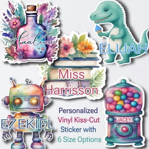 Personalized Waterproof Kiss-Cut Name Stickers - Custom Vinyl Decals in 6 Sizes, Fade-Proof Car Window, Laptop, Skateboard Decal, Bookplate