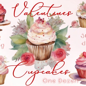 Gratis dazu! Valentines Cupcake Clipart Valentine PNG Bundle, rosa Cupcakes Clip Art png, freie niedliche rote Herzen, Junk Journal Sticker Collection