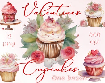 Freebie! Valentines Cupcake Clipart Valentine PNG Bundle, Pink Cupcakes Clip Art pngs, Free Cute Red Hearts, Junk Journal Sticker Collection