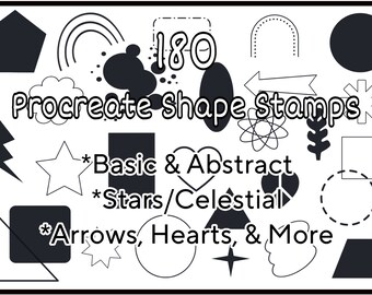 180 podstawowych abstrakcyjnych stempli Procreate, pędzli Celestial (PDF)
