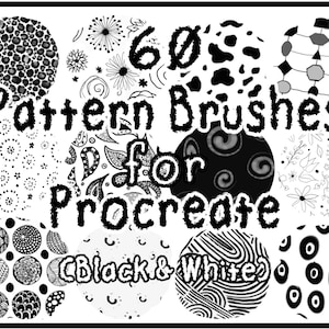 60 czarno-białych, bezszwowych pędzli do wzorów, kafelkowe, geometryczne wzory Procreate, ręcznie rysowane pędzle do rysowania czarno-białego, nadruk zwierzęcy, klimat boho