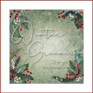 Elegant Winter Greenery aquarel clipart, sublimatie, vakantie PNG's, kerstkrans arrangement, smaragdgroen