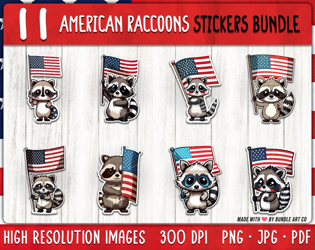 Raccoon American Flag Patriotic Animal Pack Raccoon - Etsy