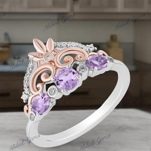 Enchanted Disney Fine Jewelry Solid 925 Sterling Silver With Diamonds and Amethyst Rapunzel Ring, Anniversary Gift For Her