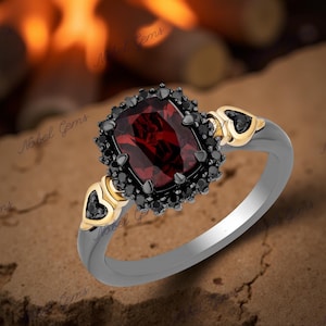 Enchanted Disney Fine Jewelry Solid 925 Sterling Silver With Black Diamonds & Garnet Evil Queen Ring, Anniversary Gift For Her