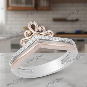 Enchanted Disney Fine Jewelry Two-Tone Solid 925 Sterling Silver Lab-Diamond Majestic Princess Ring, Anniversary Gift For Her