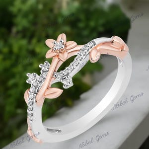 Enchanted Disney Fine Jewelry TwoTone Solid 925 Sterling Silver Diamond Rapunzel Magical Flower Ring, Anniversary Gift For Her, Propose Ring