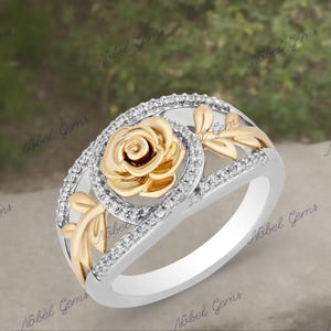 Enchanted Disney Fine Jewelry Solid 925 Sterling Silver Lab Diamond Belle 30th Rose Ring, Anniversary Gift For Her, Propose Ring