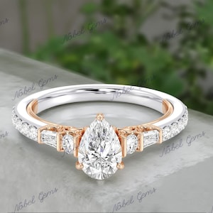 Two-Tone Sterling Silver Lab Diamond Engagement Ring: Jasmine Three Prong