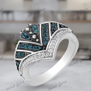 Enchanted Disney Fine Jewelry Solid 925 Sterling Silver With Diamonds and Blue Topaz Moana Ring, Anniversary Gift For Her, Propose Ring