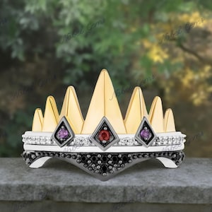 Enchanted Disney Fine Jewelry Black Rhodium & Gold Over Solid 925 Sterling Silver Lab-Diamonds Evil Queen Ring, Anniversary Gift For Her