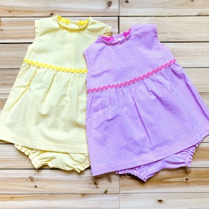 Baby Searsucker Dress e Bloomers, Baby Sun Dress e Bloomers, Baby Dress e Bloomers, Baby Dress e Bloomers Set, Dress e Bloomers