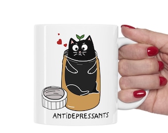 Cat Antidepressants Ceramic Mug, Cat Lover Gift