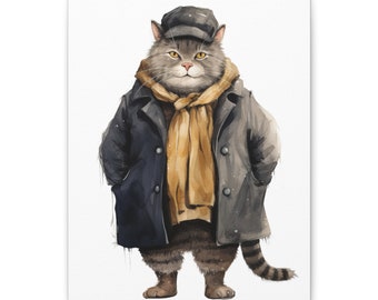 Fat Cat Canvas Gallery Wrap, Funny Cat Canvas Wall Decor, Cold Weather Cat Wall Hangings, Cat Lover Gift Home Decor, Cat Wall Decoration