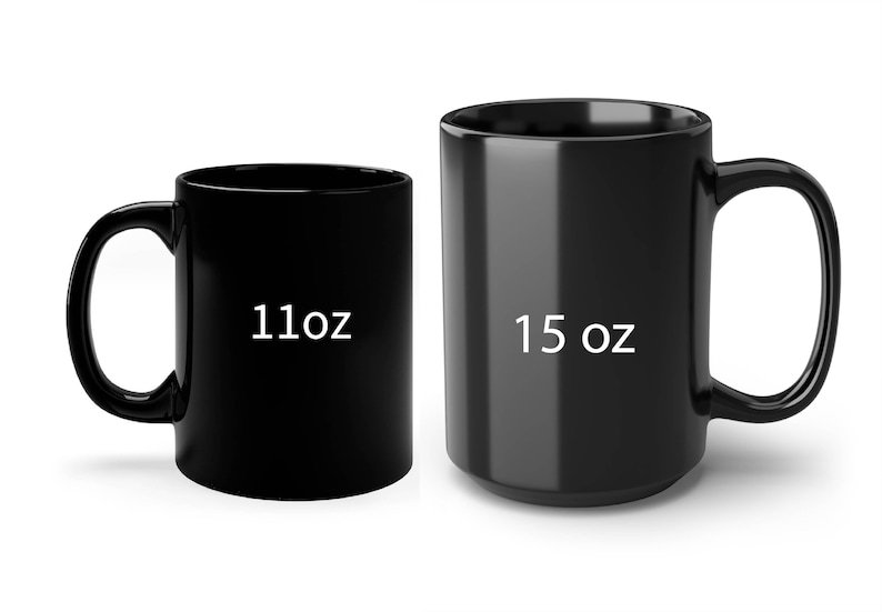 May include: Two black ceramic mugs, one 11 oz and one 15 oz.
